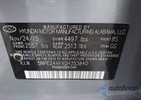 2016 Hyundai Sonata Se из США, поврежденный, VIN 5NPE24AFXGH353840